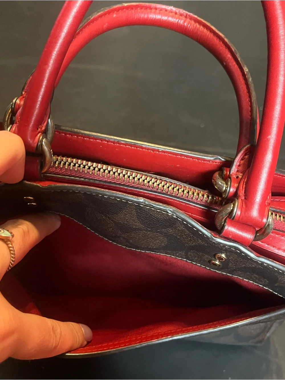 Coach Mini Lillie Carryall in Signature Canvas (Brown/1941 Red)